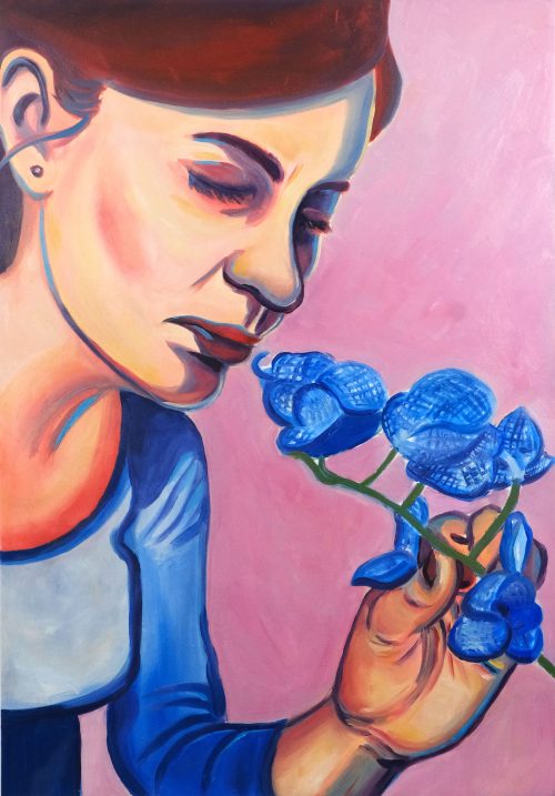 Fleur bleue, art contemporain, painting, peinture figurative, pauline girard, art collector